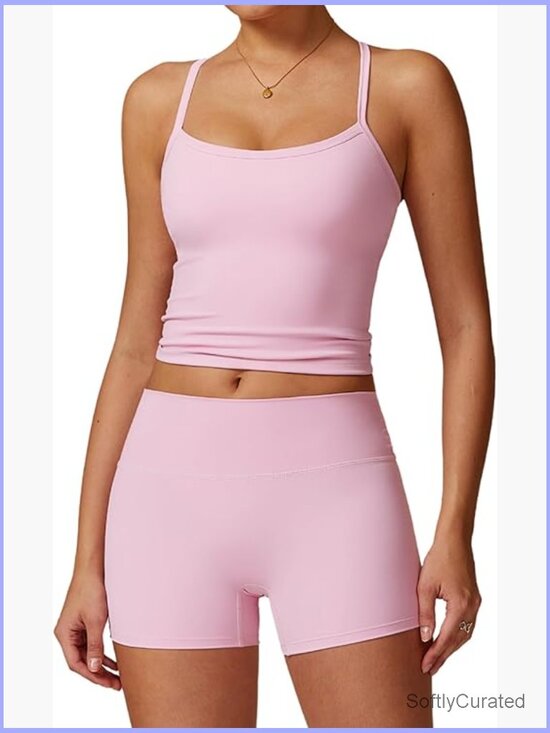 Tops - Two Piece Workout Set Tank Top High Waist Shorts Gym Yoga Activewear